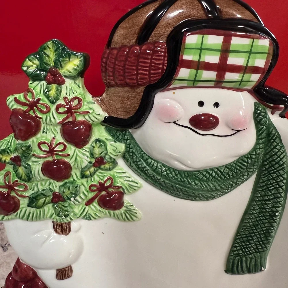 Fitz and Floyd Appletree Snowman Canapé Plate 2063/26 Christmas Serving‎ Dish